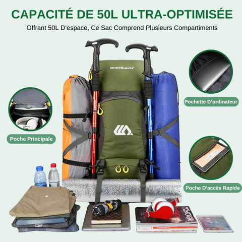 Sac à Dos Randonnée 50L - Imperméable & Trekking